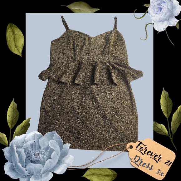 Forever 21 Dresses & Skirts - Forever 21 - 3X - Glitter Silver Lurex on Black - Peplum Bodycon Dress